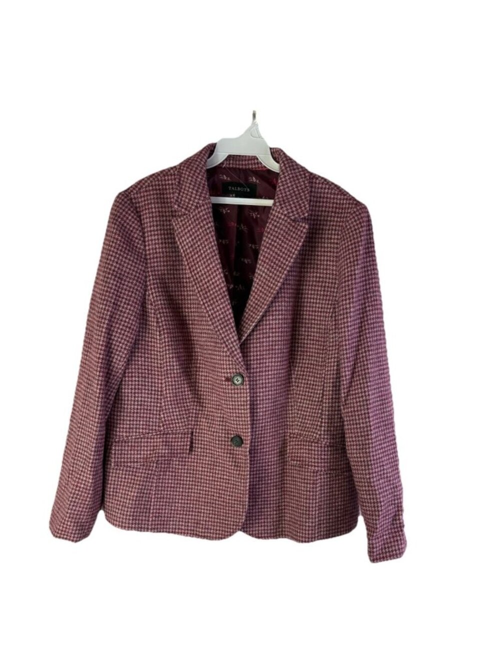 Talbots Blazer Jacket Herringbone Plaid Wool Blend PInk